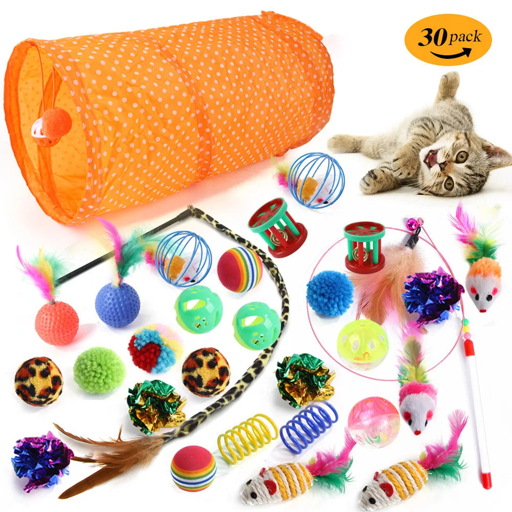 Kitten Toys Variety Pack-Pet Cat Toys Combination Set Toy Funny Cat Stick Sisal Mouse Bell Ball Cat Supplies