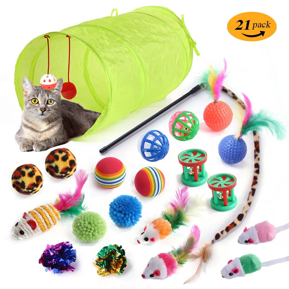 Kitten Toys Variety Pack-Pet Cat Toys Combination Set Toy Funny Cat Stick Sisal Mouse Bell Ball Cat Supplies