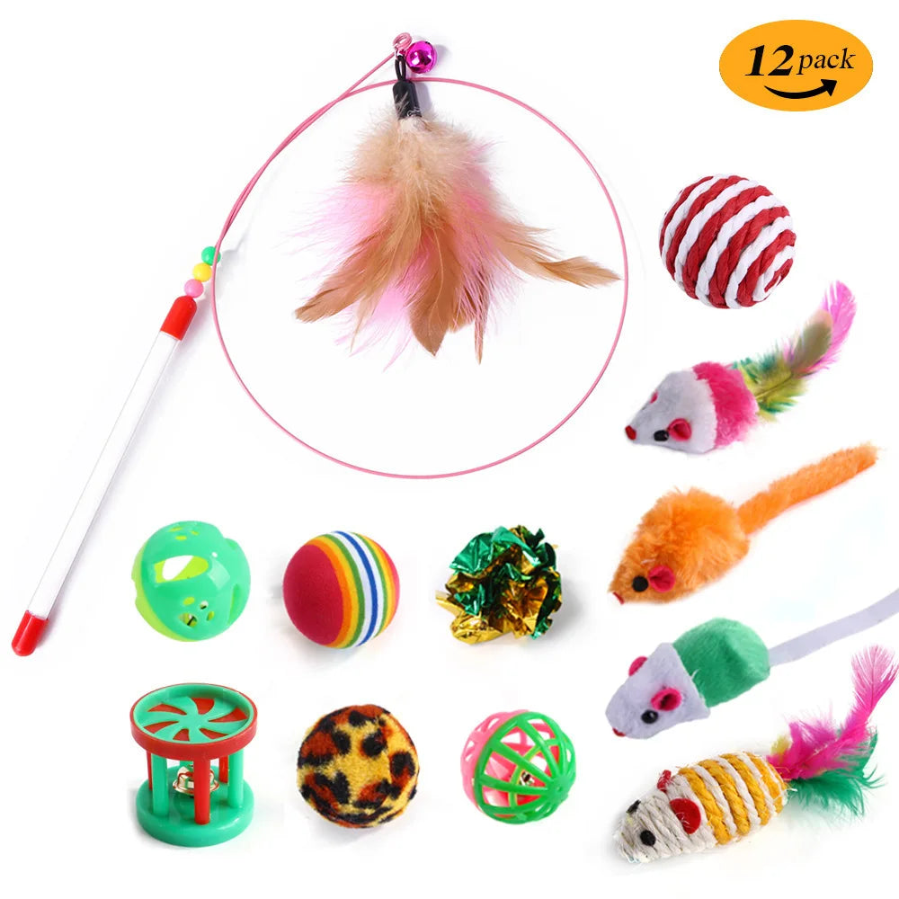 Kitten Toys Variety Pack-Pet Cat Toys Combination Set Toy Funny Cat Stick Sisal Mouse Bell Ball Cat Supplies