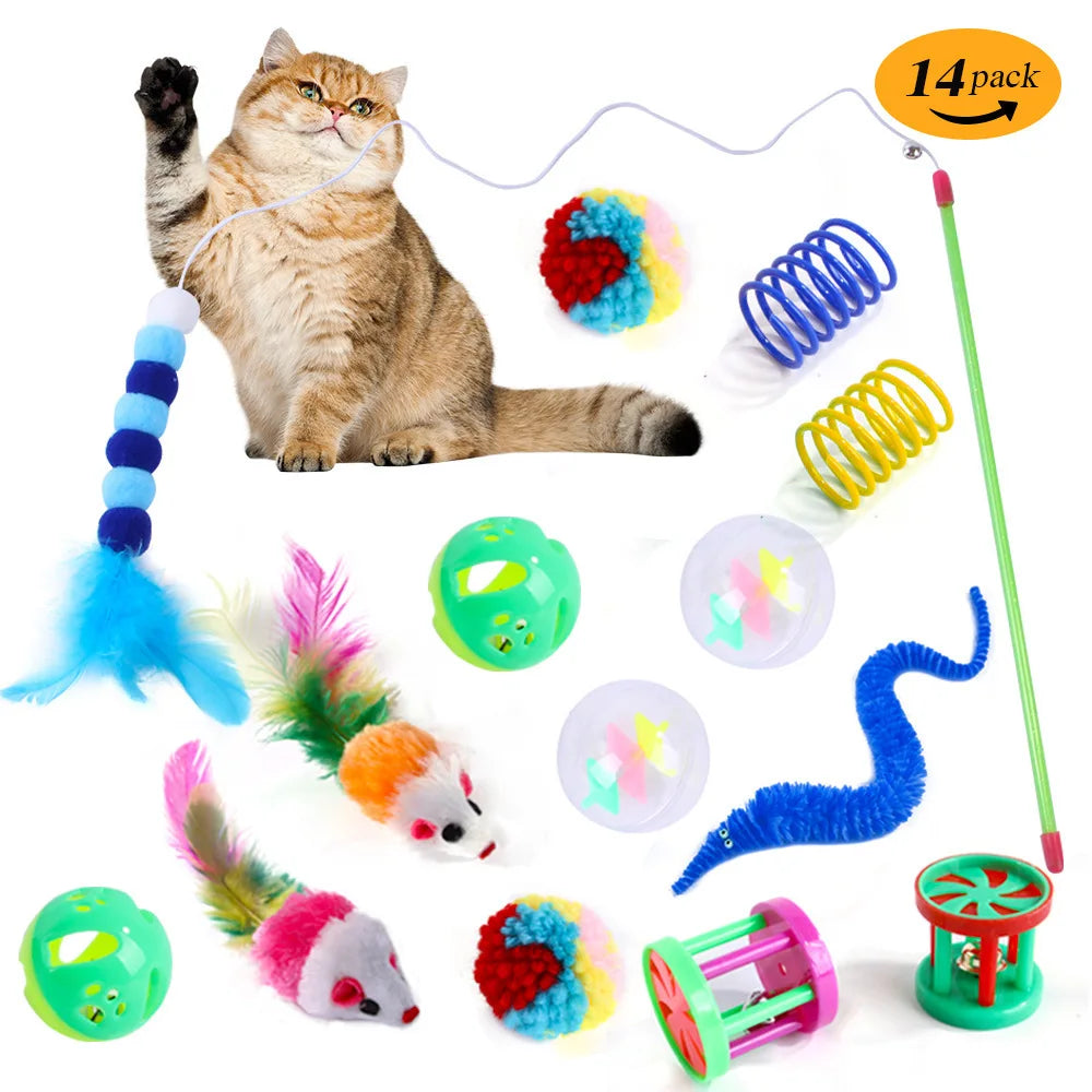 Kitten Toys Variety Pack-Pet Cat Toys Combination Set Toy Funny Cat Stick Sisal Mouse Bell Ball Cat Supplies