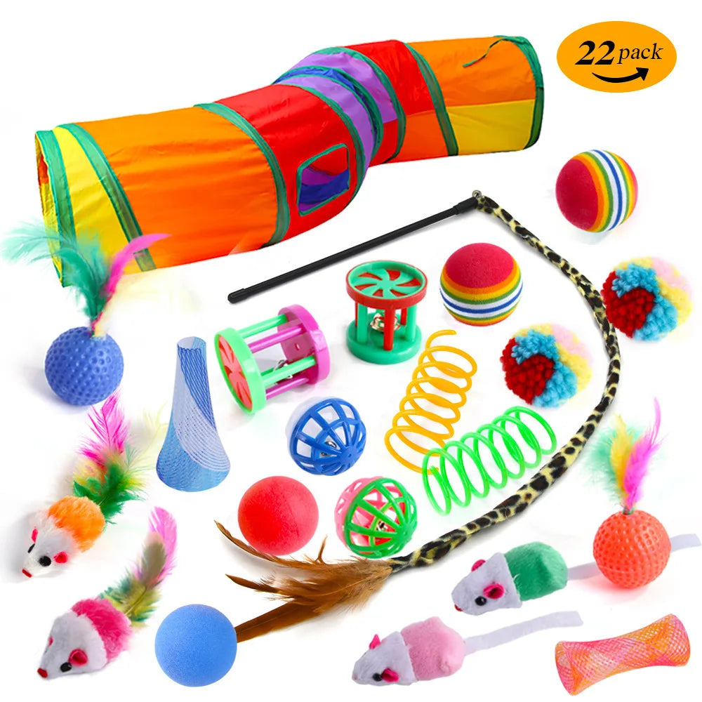 Kitten Toys Variety Pack-Pet Cat Toys Combination Set Toy Funny Cat Stick Sisal Mouse Bell Ball Cat Supplies
