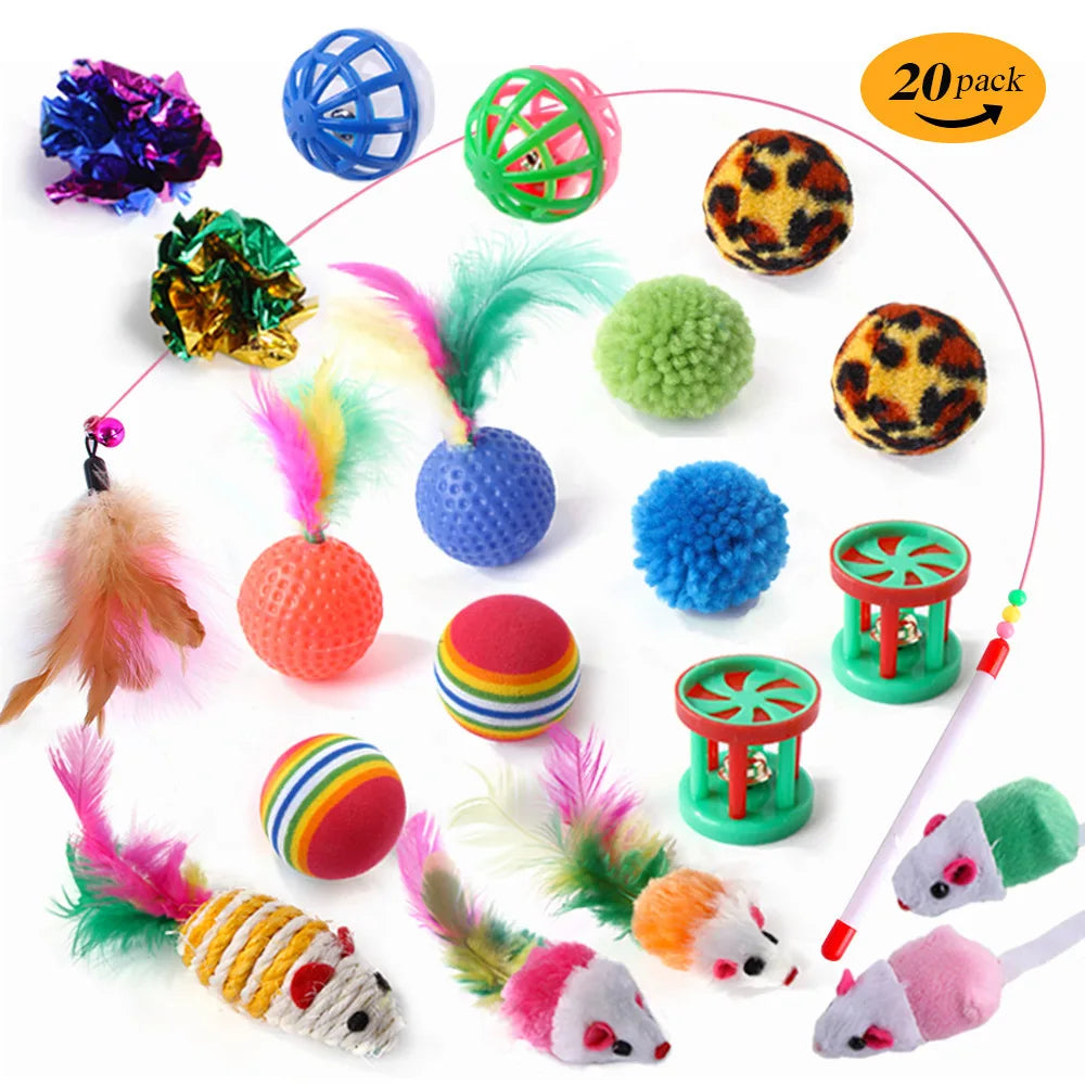 Kitten Toys Variety Pack-Pet Cat Toys Combination Set Toy Funny Cat Stick Sisal Mouse Bell Ball Cat Supplies