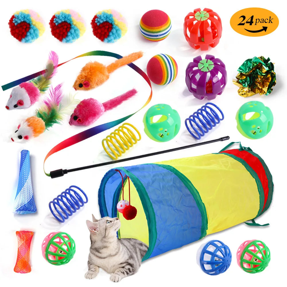 Kitten Toys Variety Pack-Pet Cat Toys Combination Set Toy Funny Cat Stick Sisal Mouse Bell Ball Cat Supplies