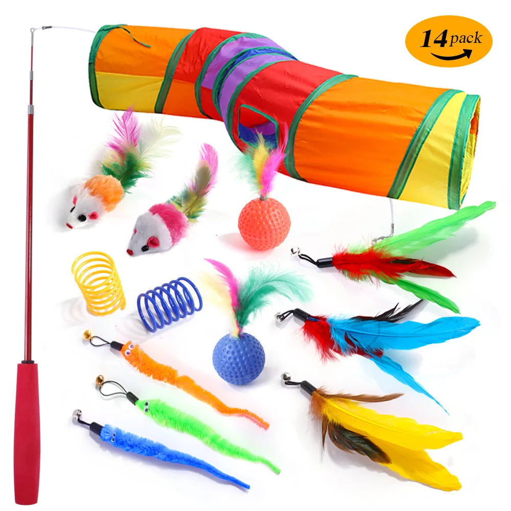Kitten Toys Variety Pack-Pet Cat Toys Combination Set Toy Funny Cat Stick Sisal Mouse Bell Ball Cat Supplies