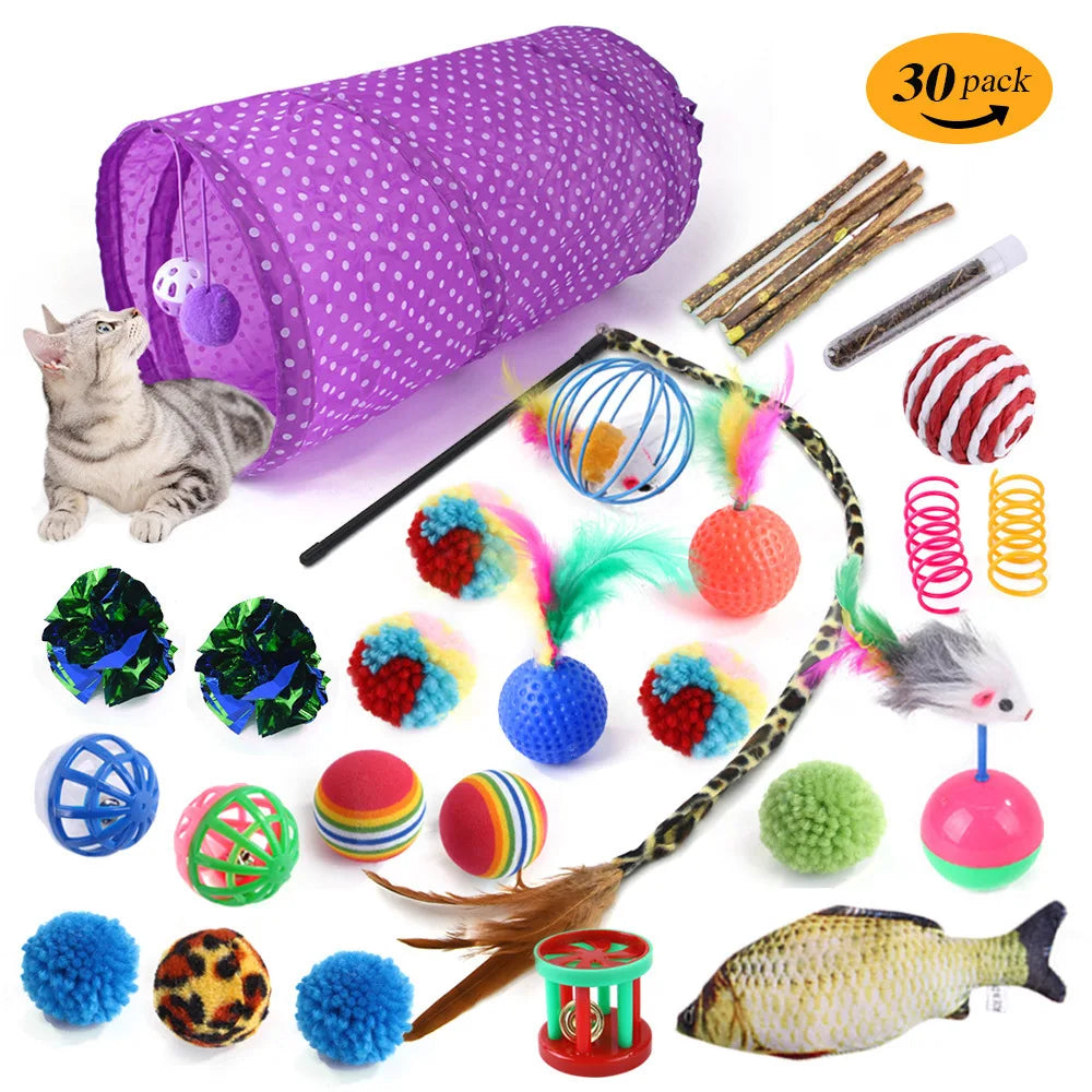 Kitten Toys Variety Pack-Pet Cat Toys Combination Set Toy Funny Cat Stick Sisal Mouse Bell Ball Cat Supplies
